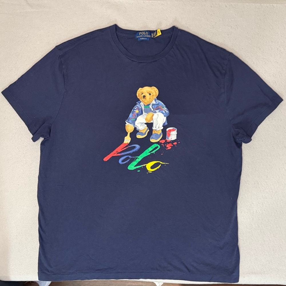 Polo Ralph Lauren Navy Polo Bear paint splatter t-shirt